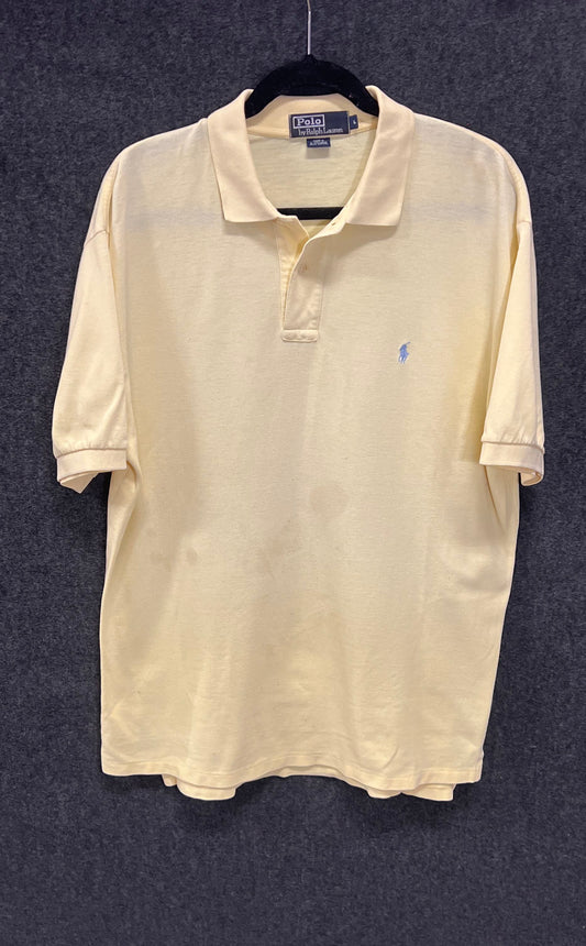Vintage Polo Ralph Lauren Pique Polo Shirt Yellow Blue Pony Sz L