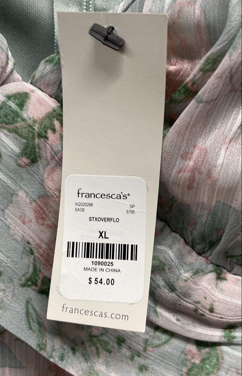 Crystal Doll Women's Sage Green Floral Tie Shoulder Tiered Mini Dress XL NWT