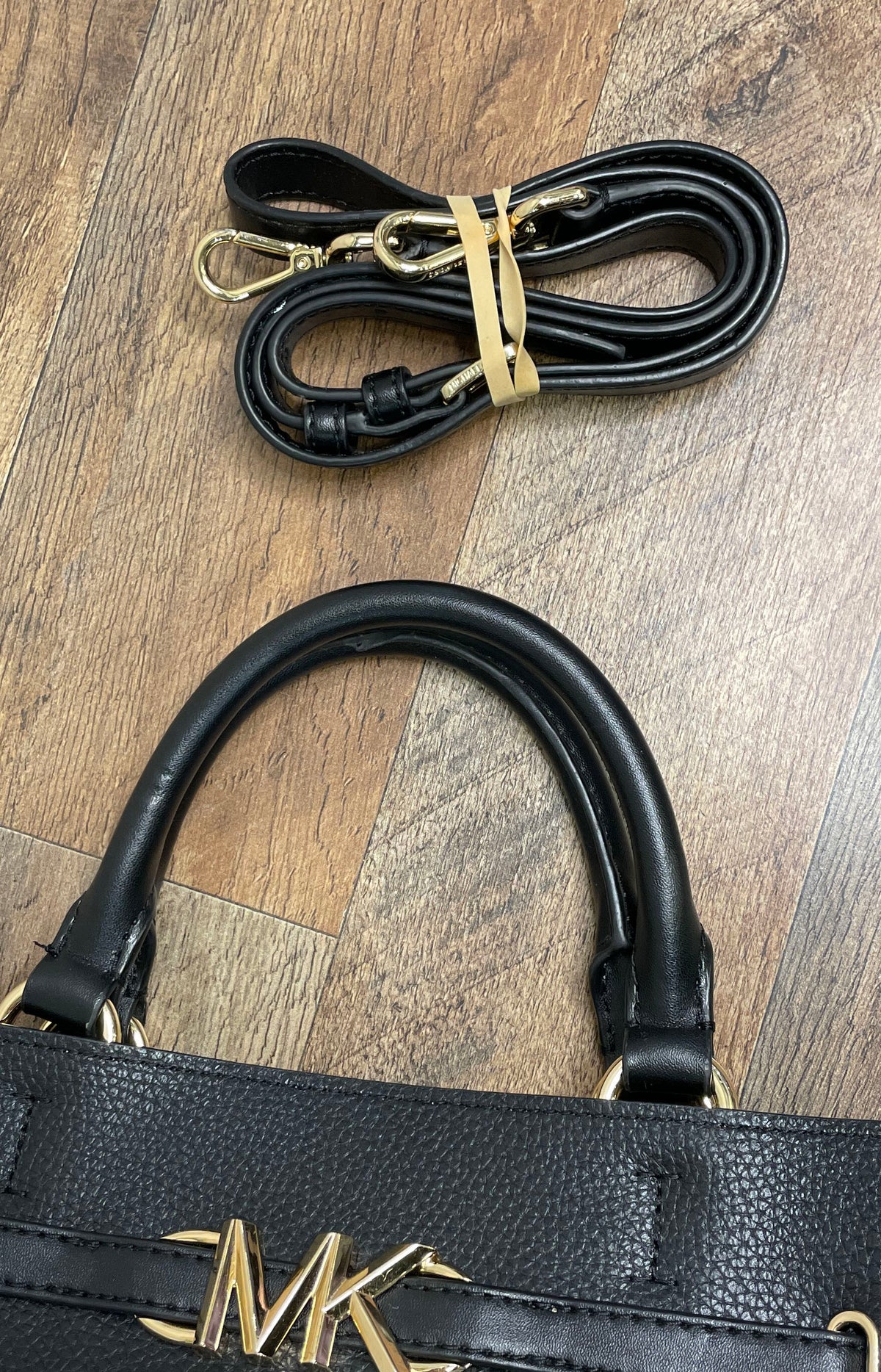 Michael Kors Black Pebbled Leather Reed Belted Satchel Crossbody Bag