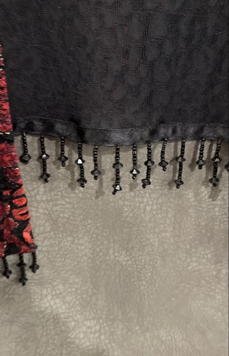 Vintage Y2K Connected Apparel Women's Red Black Damask Beaded Open Cardigan Sz S
