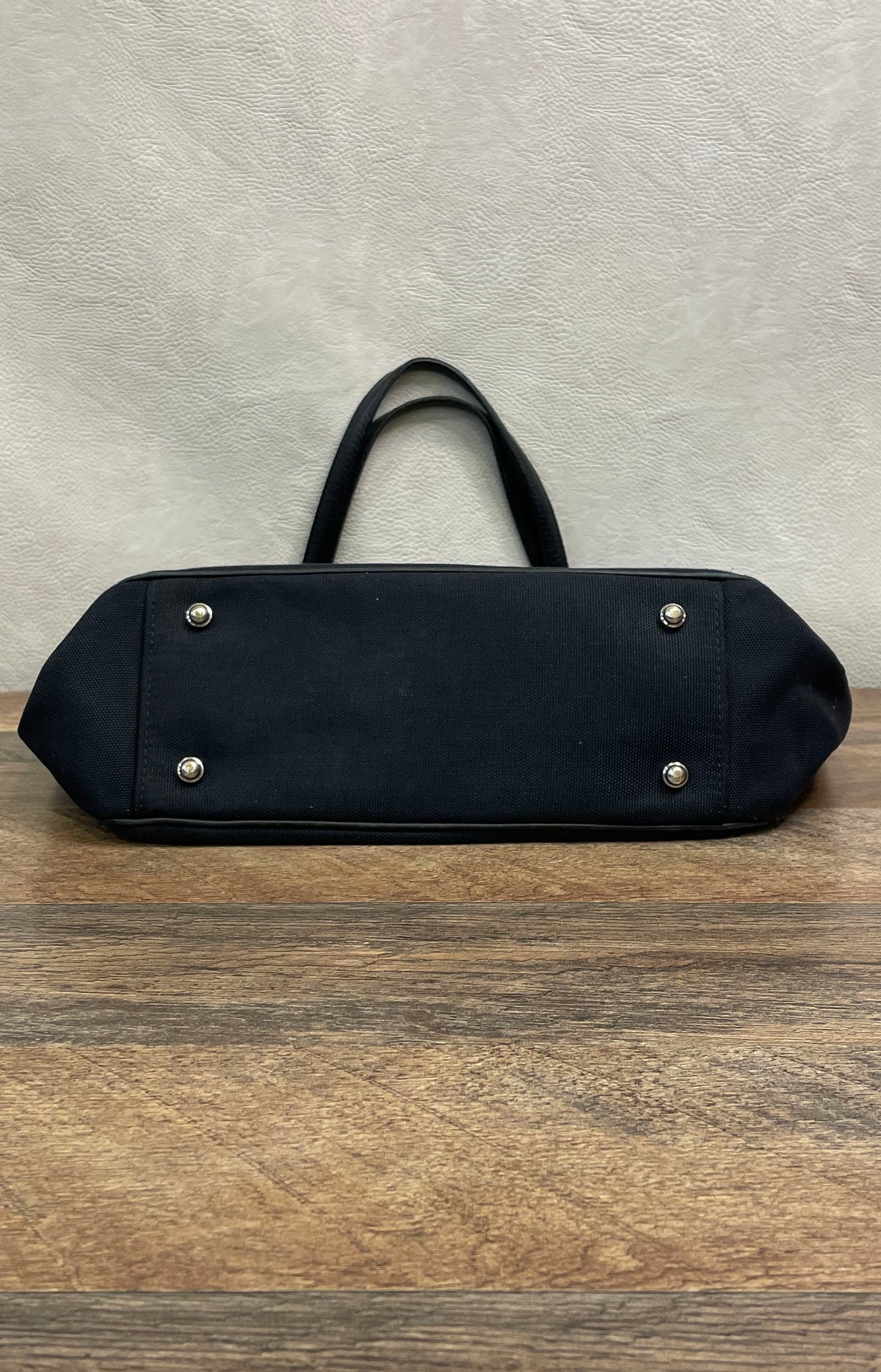 Kate Spade New York Black Canvas Leather Trim Tote Bag Medium Silver Feet