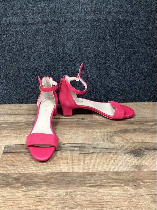 Cole Haan Grand 360 Pink Suede Ankle Strap Block Heel Sandals Size 5.5