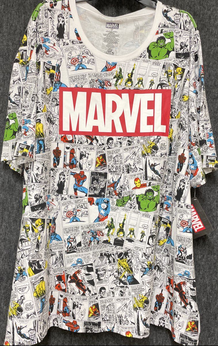 Marvel Men's All Over Print Comic Strip T-Shirt Multicolor Avengers NWT Sz 4X