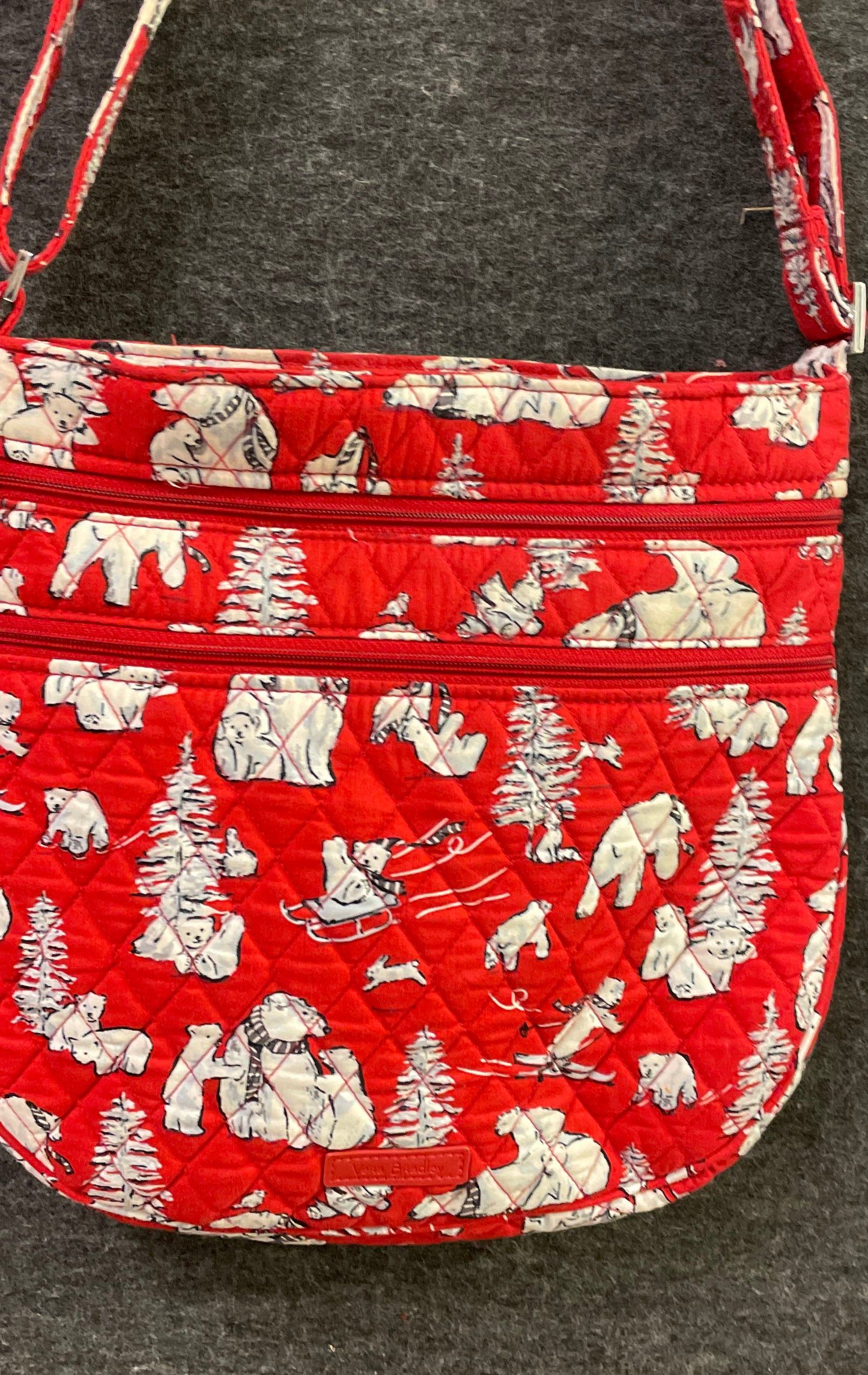Vera Bradley Red Playful Polar Bears Triple Zip Hipster Crossbody Bag