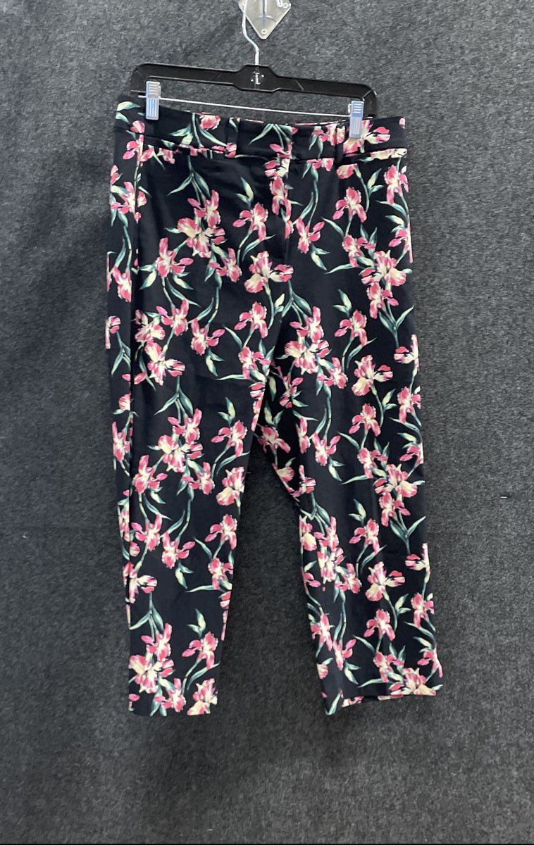 Lane Bryant Women's Black Floral Ankle Trousers Flat Front Pants Sz 14 NWT