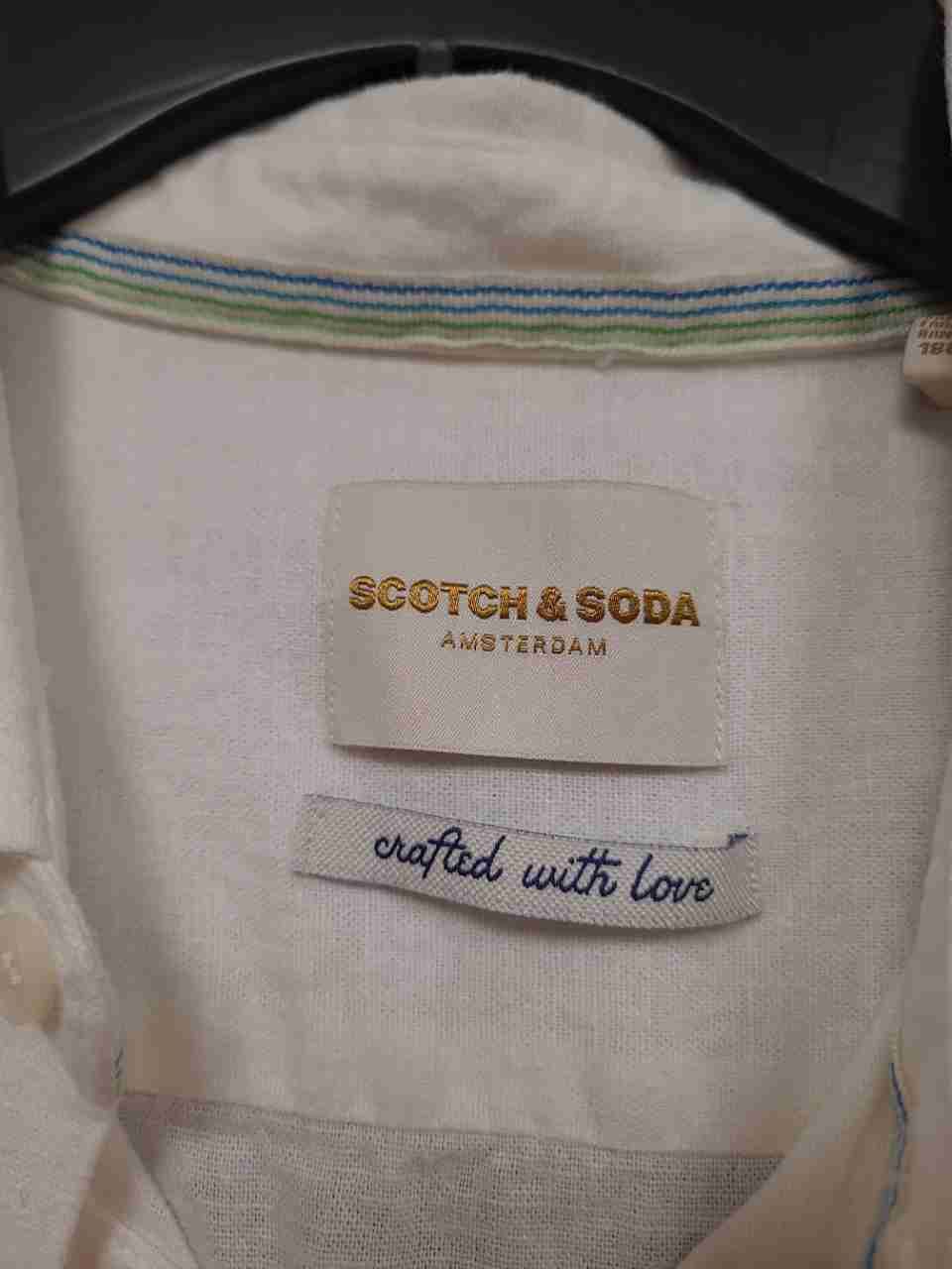 Scotch & Soda Men's Off White Linen Blend Pintuck Short Sleeve Shirt Size L