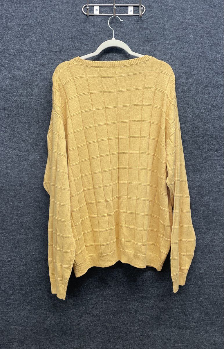 Izod Men's Yellow Grid Textured 100% Cotton Crewneck Sweater Sz 2XL