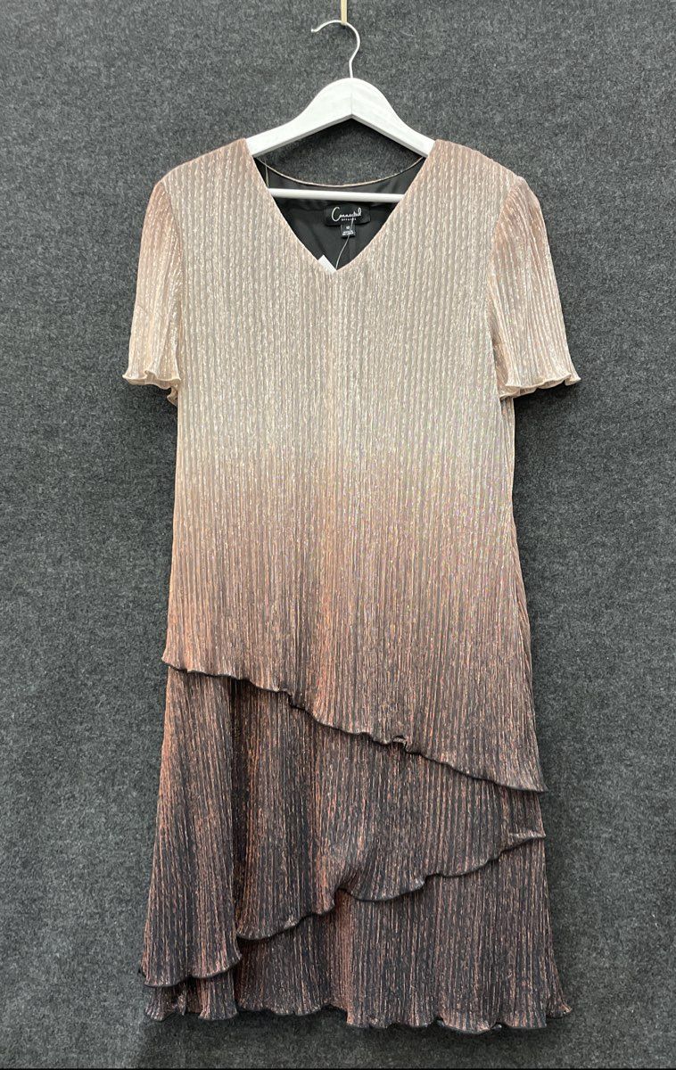 Connected Apparel Women's Dusty Nude Ombre Metallic Tiered Dress NWT Sz 12