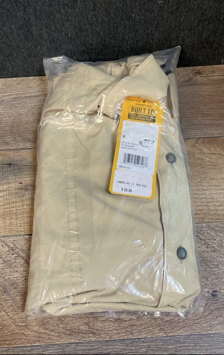 Carhartt Men's Force Sun Defender Relaxed Fit LS Shirt Beige NWT Sz XL