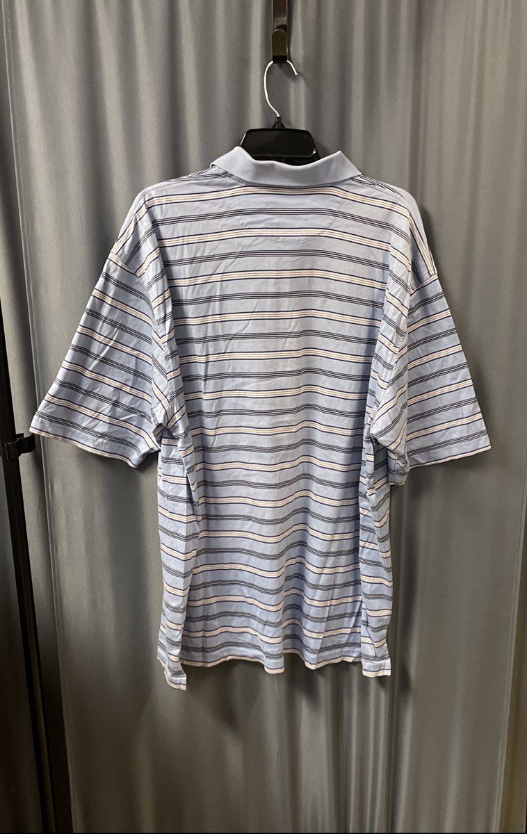 Austin Reed Men's Blue Striped Mercerized Cotton Short Sleeve Polo Shirt Sz XL