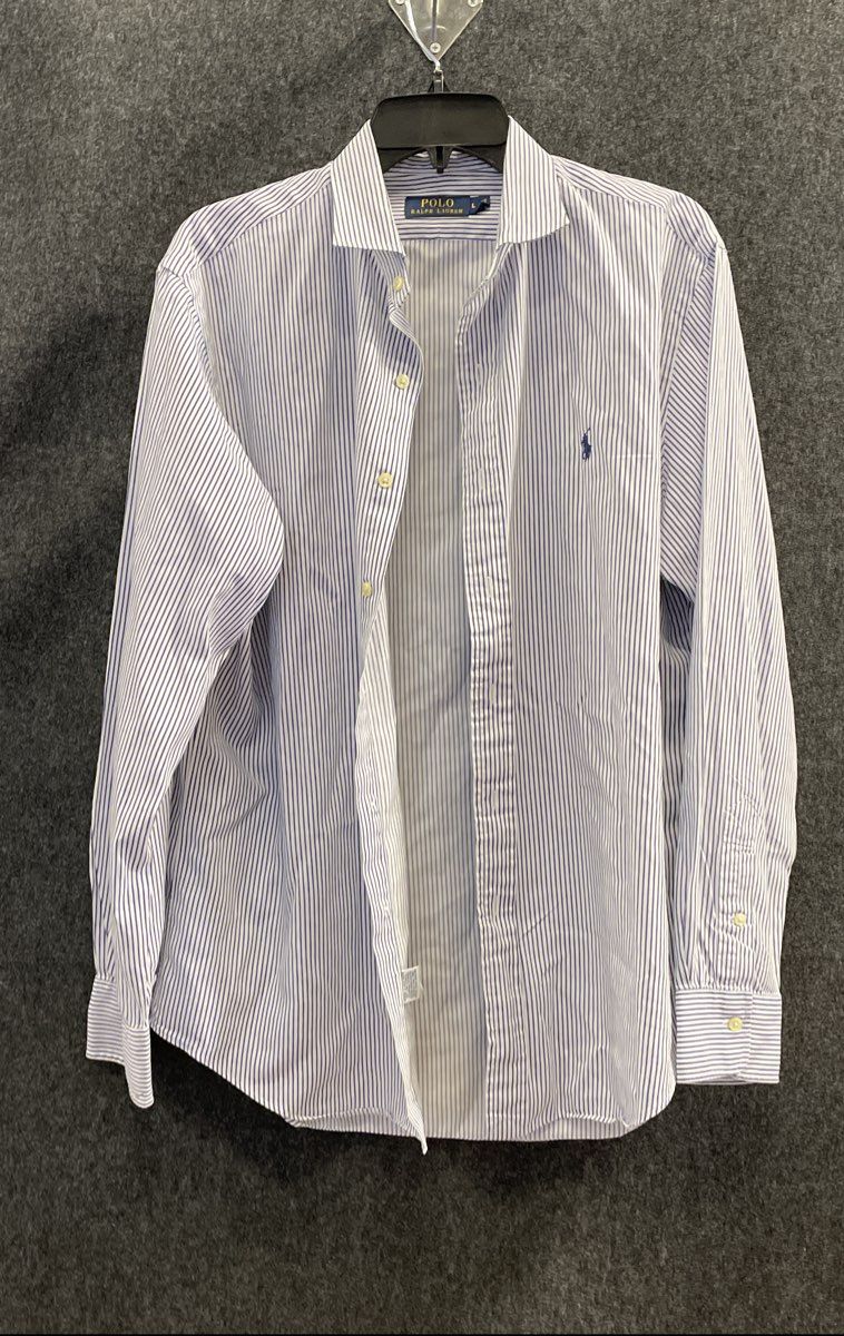 Polo Ralph Lauren Men's Blue Striped Cotton Button-Up Shirt Size L
