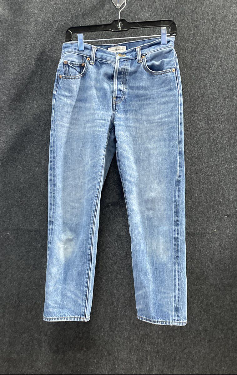 Tory Burch Women's Blue Light Wash Straight Leg Cotton Denim Jeans Sz 26