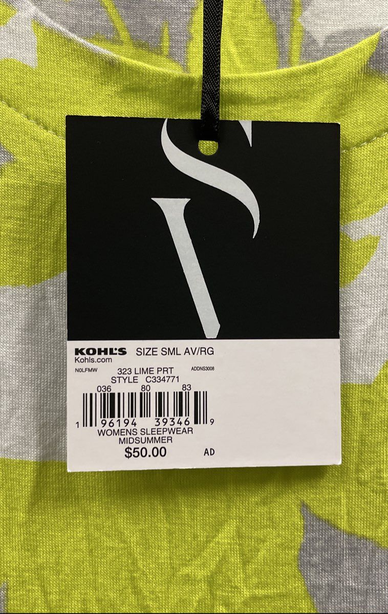 Simply Vera Vera Wang Women's Lime Floral Print Sleepwear Nightgown NWT Sz S