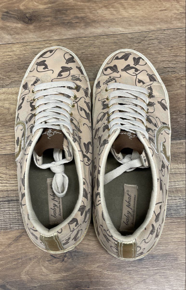 Baby Phat Kimora Lee Simmons Cat Print Tan Canvas Low Top Sneakers Women's Sz 11