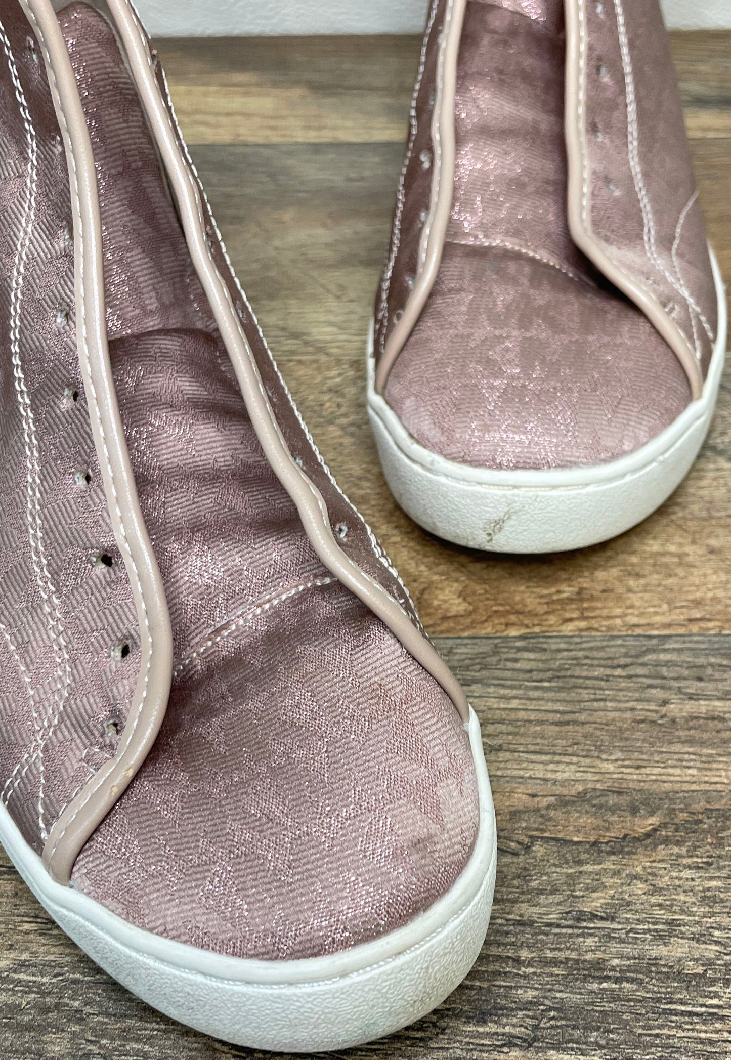 Michael Kors LS22B Pink Rose Gold Textile High Top Sneakers Women's Size 6.5M
