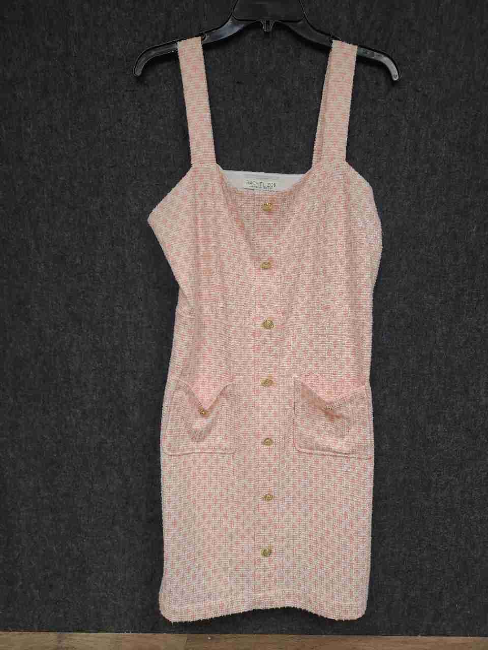 Rachel Zoe Women's Zoe Pink Tweed Button Front Mini Dress Sz L