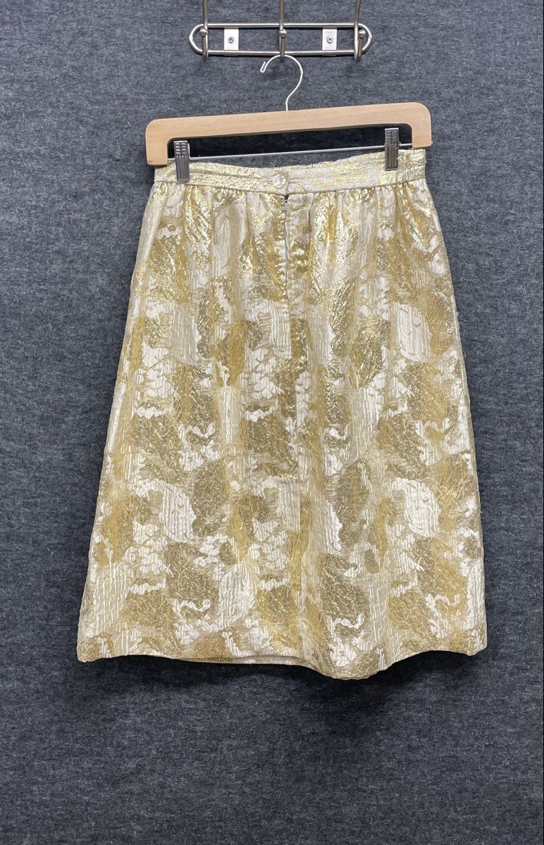 Vintage Women's Gold Metallic Floral Brocade High Waist A-Line Cocktail Skirt