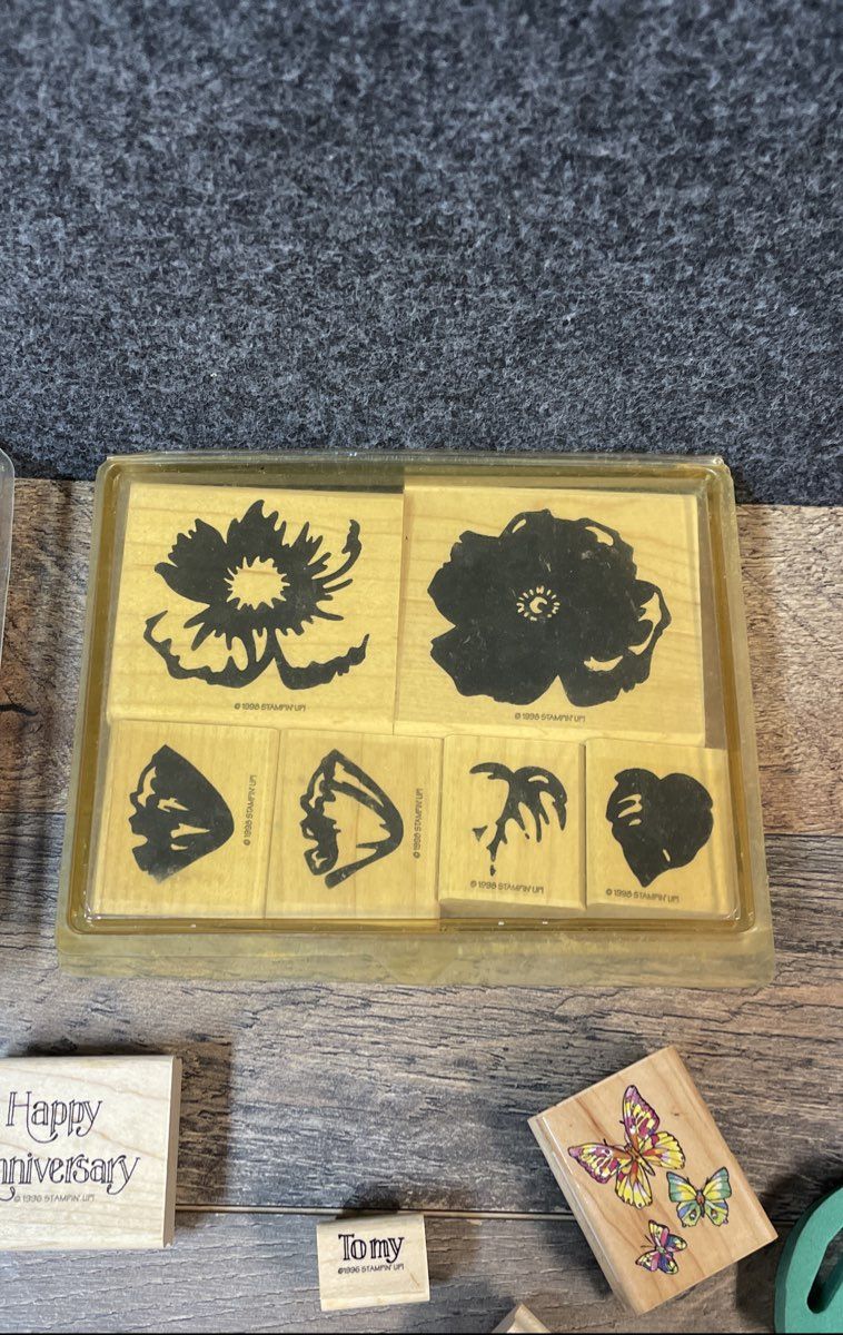 Stampin' Up! Wooden Rubber Stamp Lot Floral Alphabet Sentiments 70 Pcs Vintage