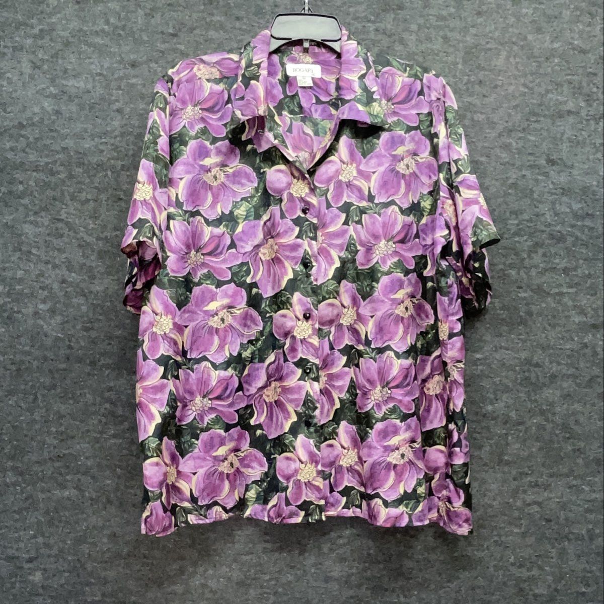 Vintage 90s Bogari Women's Purple Floral 100% Silk Blouse Sz L
