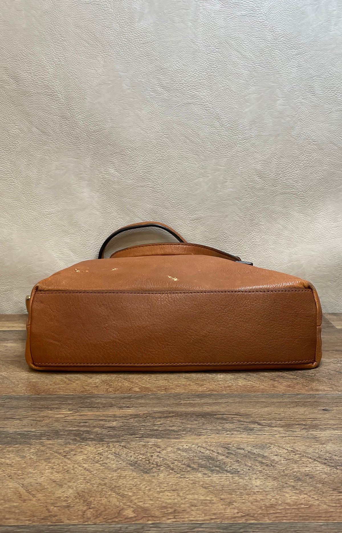 Michael Kors Brown Pebbled Leather Hamilton Lock Satchel Bag Gold Tone