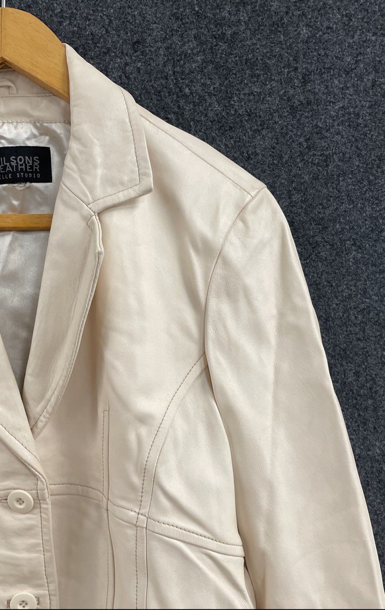 Wilsons Leather Pelle Studio Women's Cream Blazer Jacket Vintage Y2K Sz M