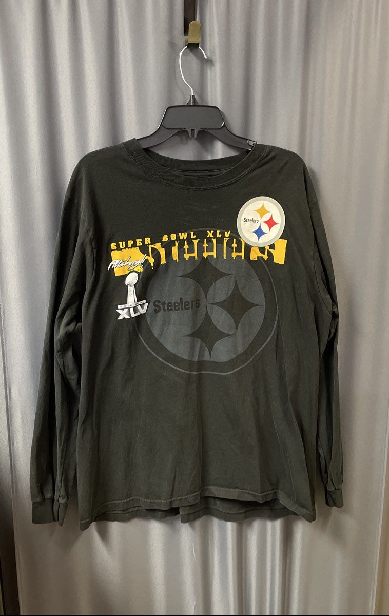 NFL Team Apparel Steelers Super Bowl XLV Roster Long Sleeve Tee Black Size XL