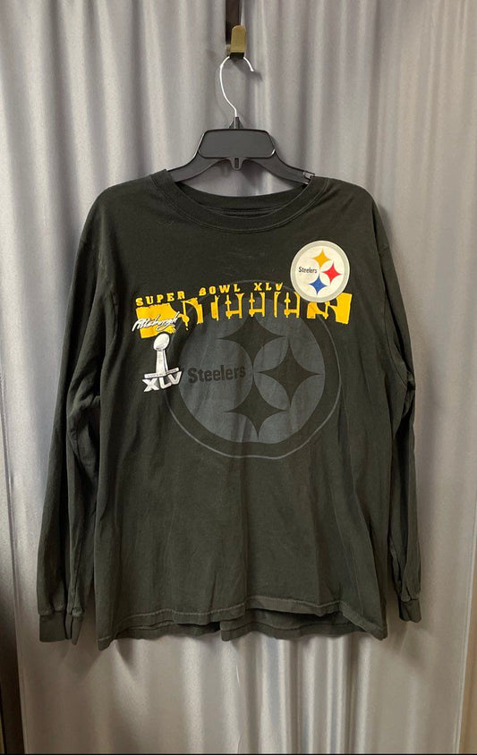 NFL Team Apparel Steelers Super Bowl XLV Roster Long Sleeve Tee Black Size XL