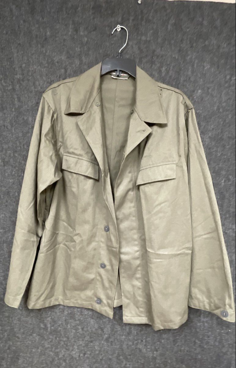 Vintage 1970s East German NVA Military Field Shirt Jacket Strichtarn Olive Sz 48