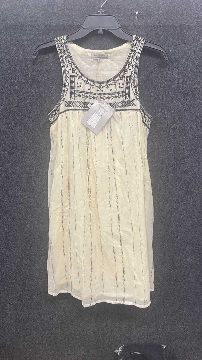World Market Women's Mae Tunic Top Cream Black Embroidered Sleeveless Sz S/M NWT
