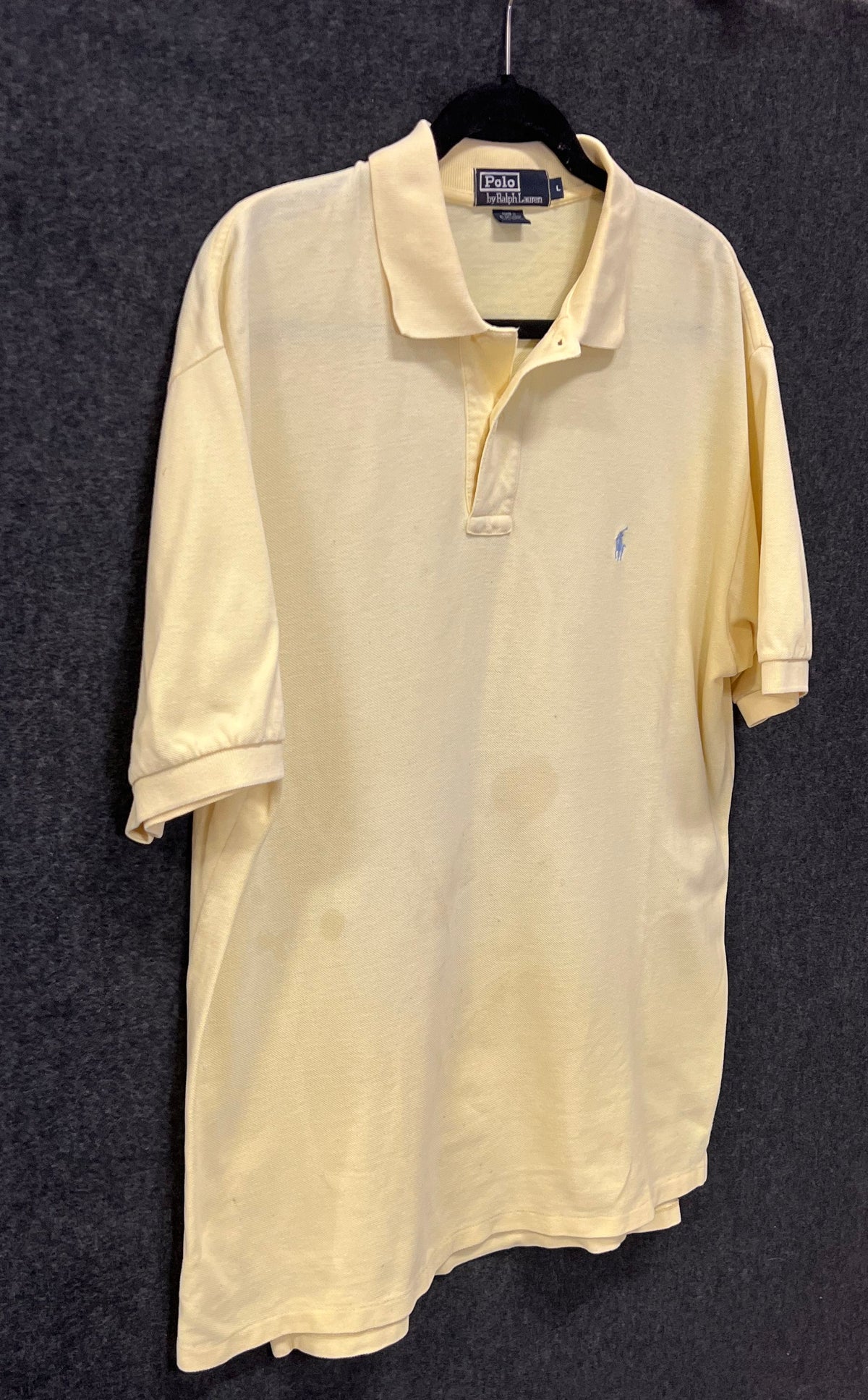 Vintage Polo Ralph Lauren Pique Polo Shirt Yellow Blue Pony Sz L