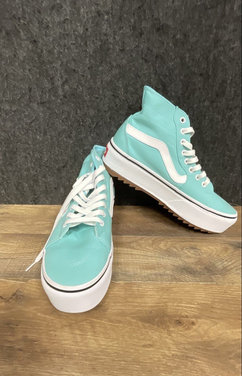 Vans Sk8-Hi Stacked Aqua Blue Turquoise High Top Platform Sneakers Size 9