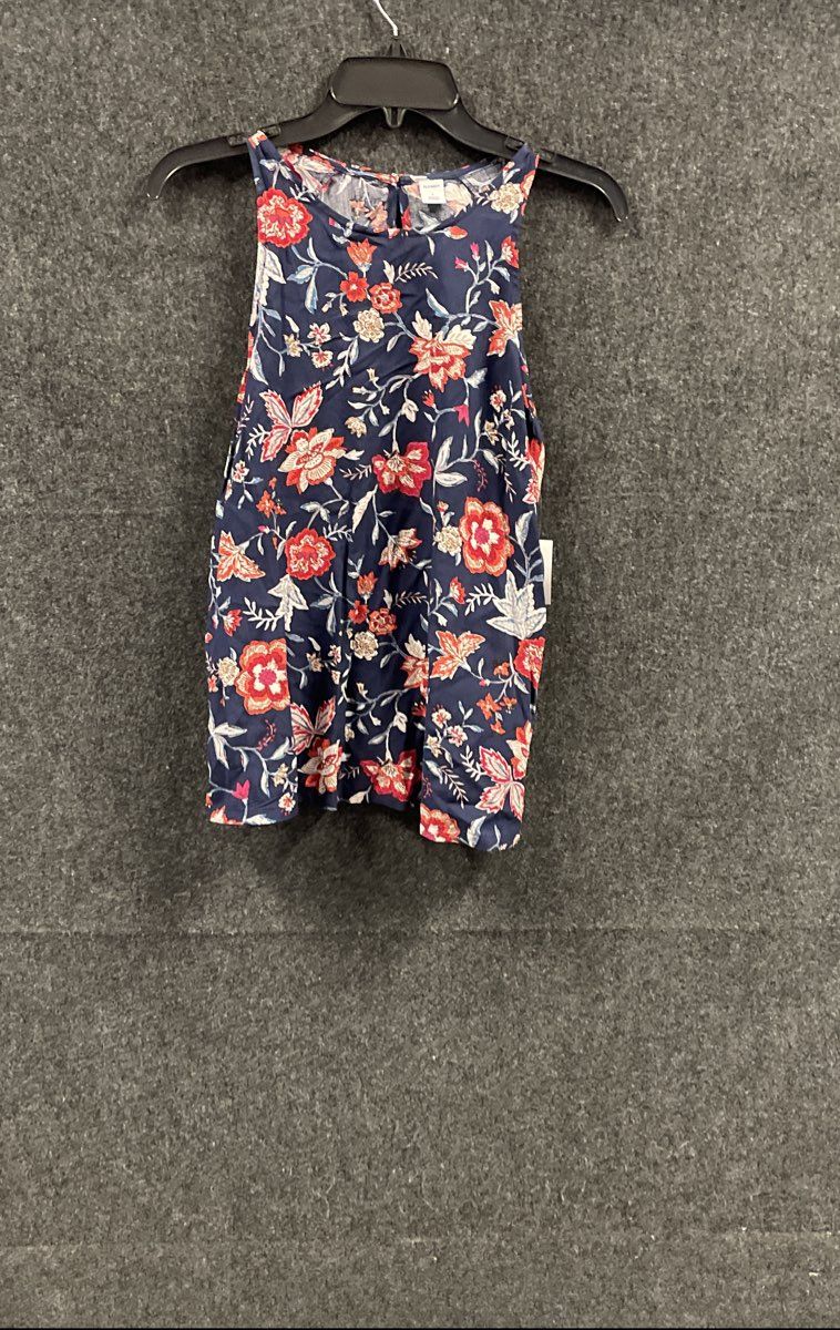 Old Navy Women's Navy Floral Rayon Sleeveless High Neck Blouse Tank NWT Sz S
