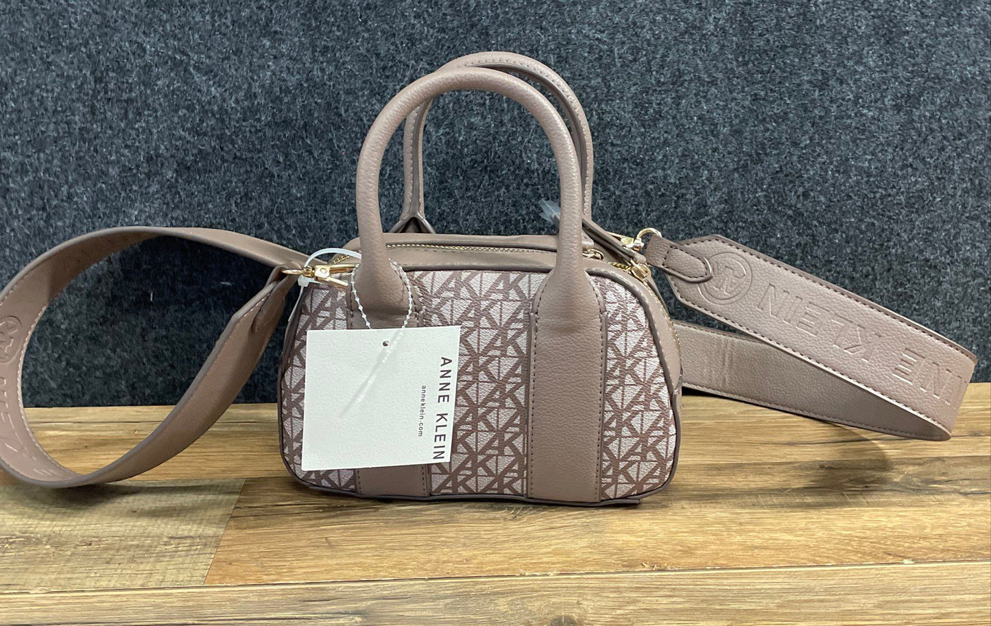 Anne Klein Mink Logo Mini Satchel Crossbody Bag Gold Hardware NWT