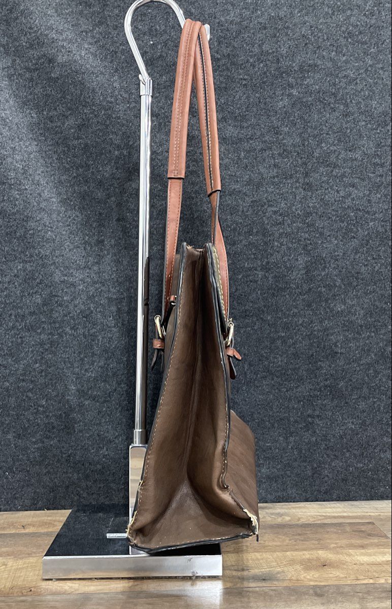 Simply Noelle Brown Olive Green Leather Tote Bag Large Gold Hardware