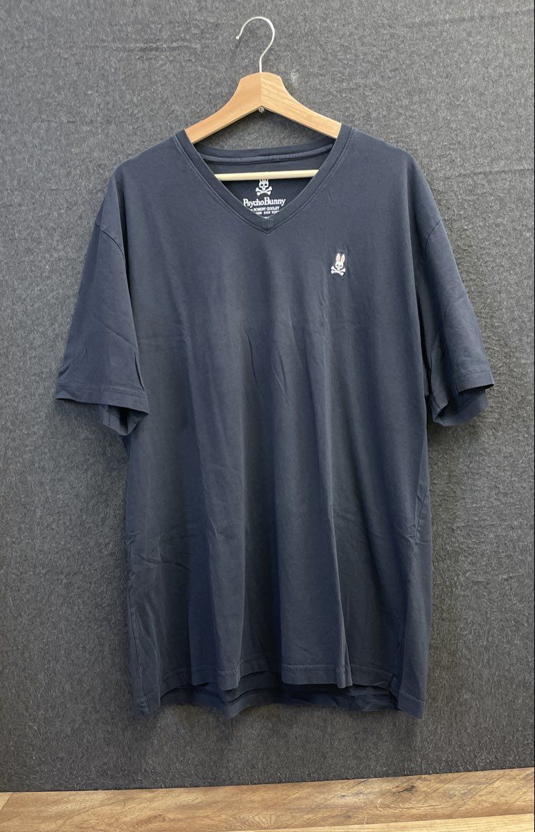 Psycho Bunny Men's Navy Blue V-Neck T-Shirt 100% Pima Cotton Logo Sz 8 XXXL