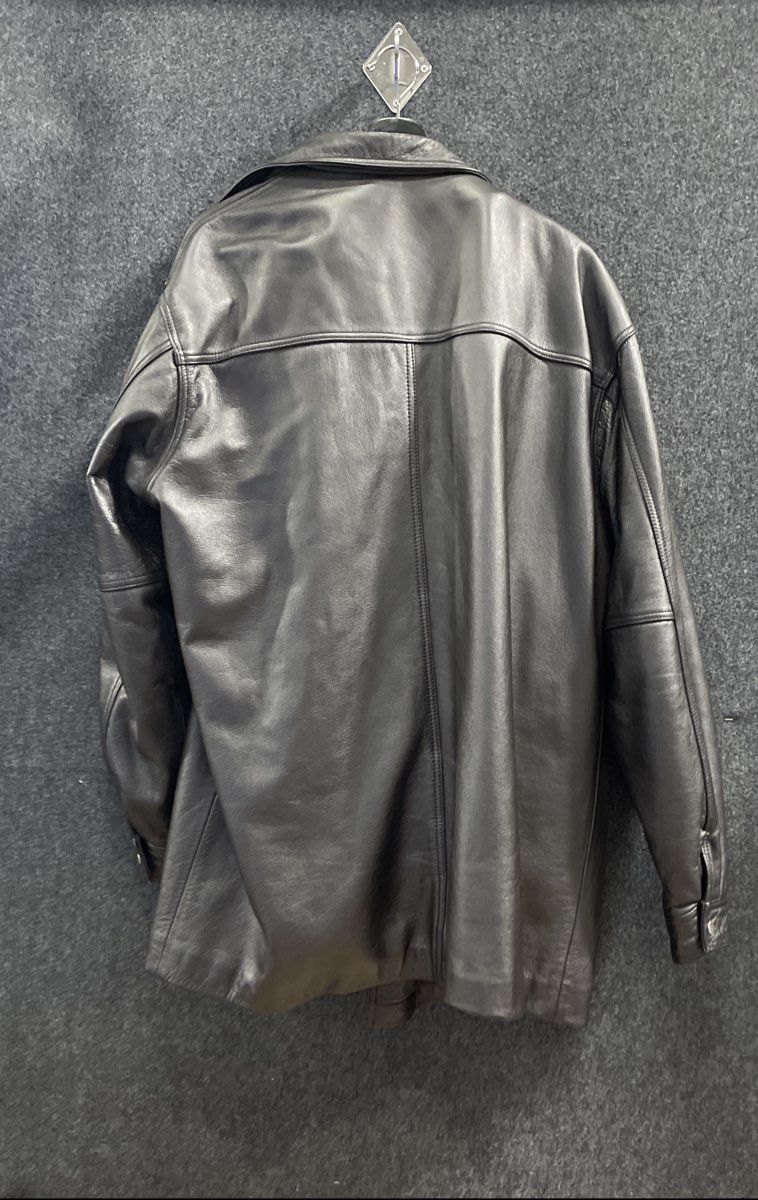 Vintage 90s Men's Black Leather Fur Lined Button Front Car Coat Sz 2XL