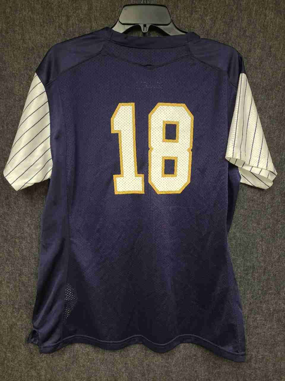 Under Armour Men's Notre Dame #18 Football Jersey Navy Pinstripe Sleeves XL