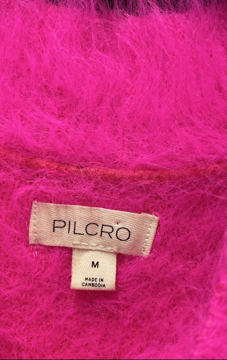 Pilcro Women's Hot Pink Fuzzy Eyelash Knit Short Sleeve Sweater Top Size M