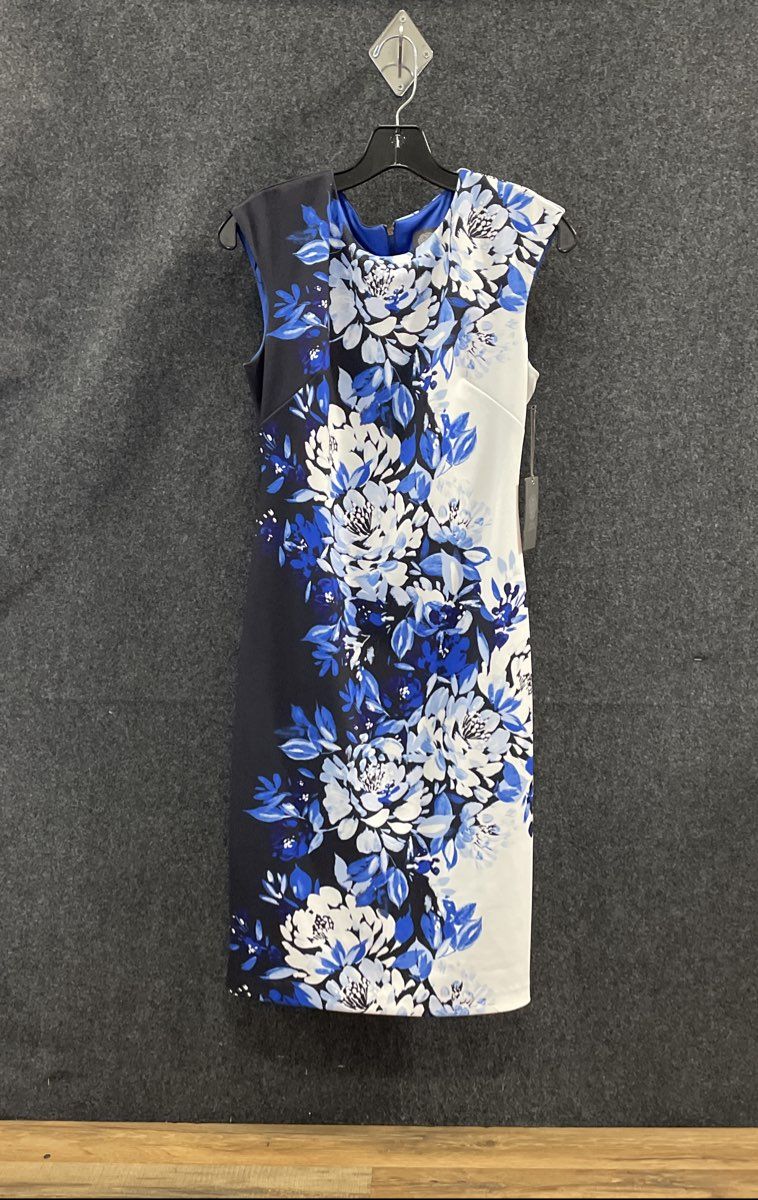 Vince Camuto Women's Blue Floral Sheath Dress Sleeveless Colorblock NWT Sz 4