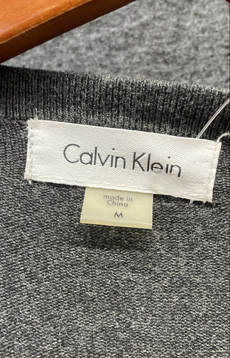 Calvin Klein Women's Grey Buckle Faux-Wrap Sweater Dress Sz M NWT
