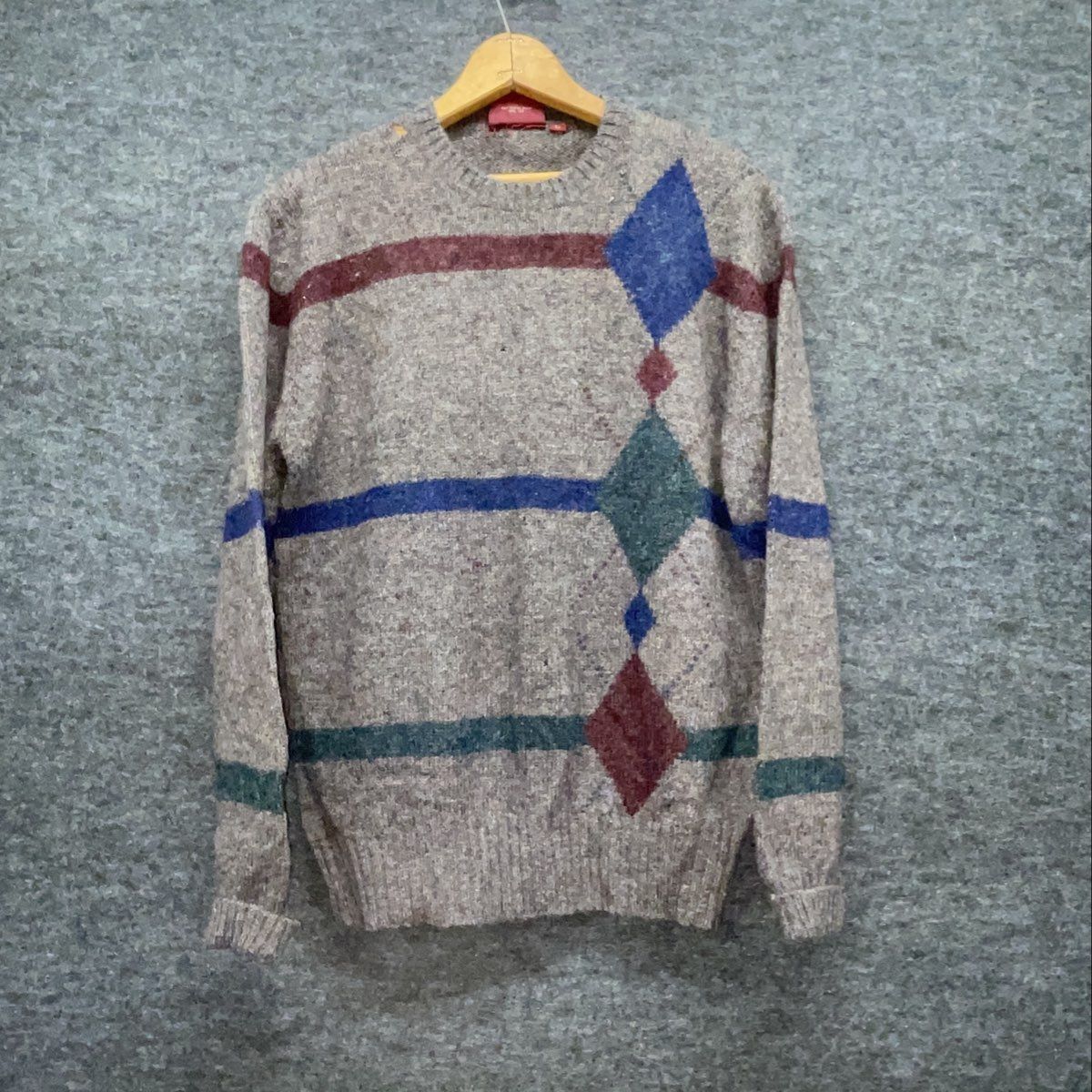 Vintage 90s Chaps Ralph Lauren Men's Brown Shetland Wool Argyle Sweater Sz L