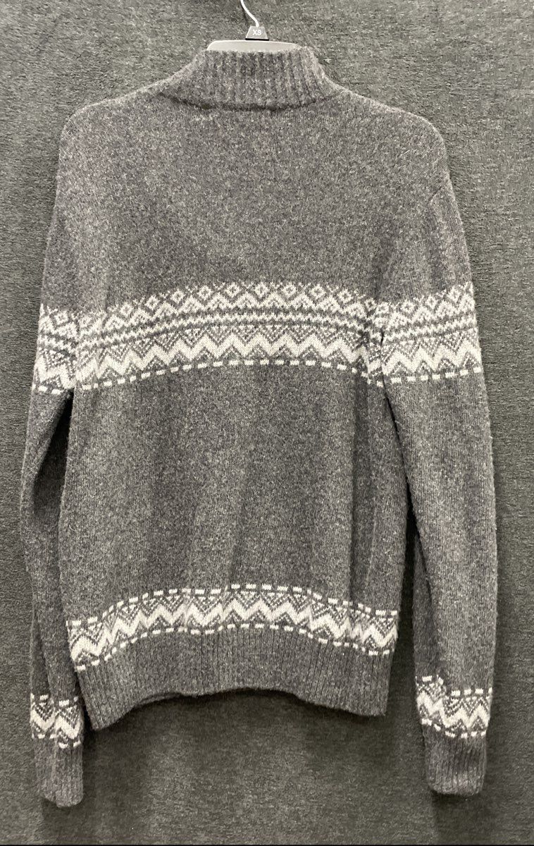Daniele Blasi Men's Gray Wool Blend Fair Isle Henley Mock Neck Sweater Size M