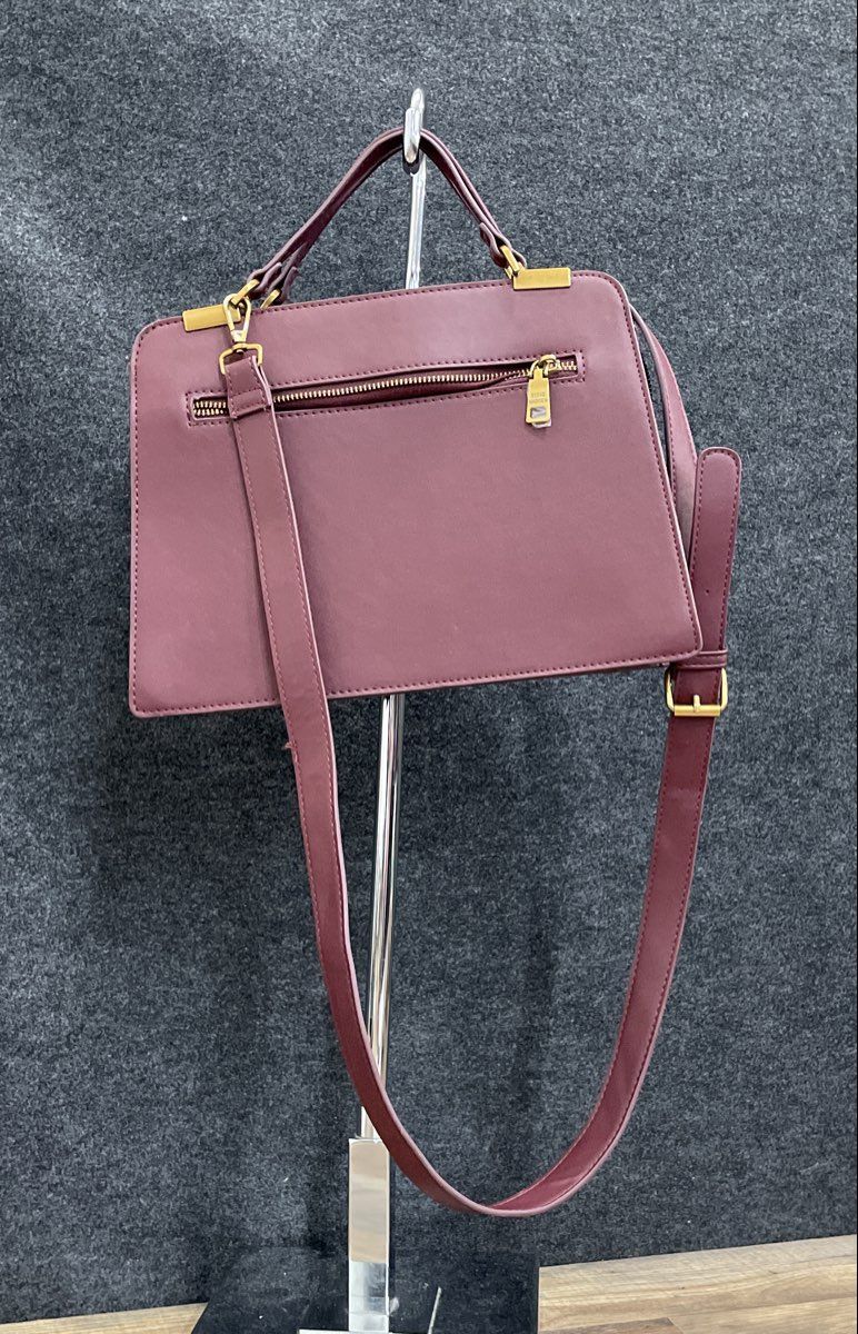 Steve Madden Maroon Leather Satchel Crossbody Bag Gold Hardware Chain Detail