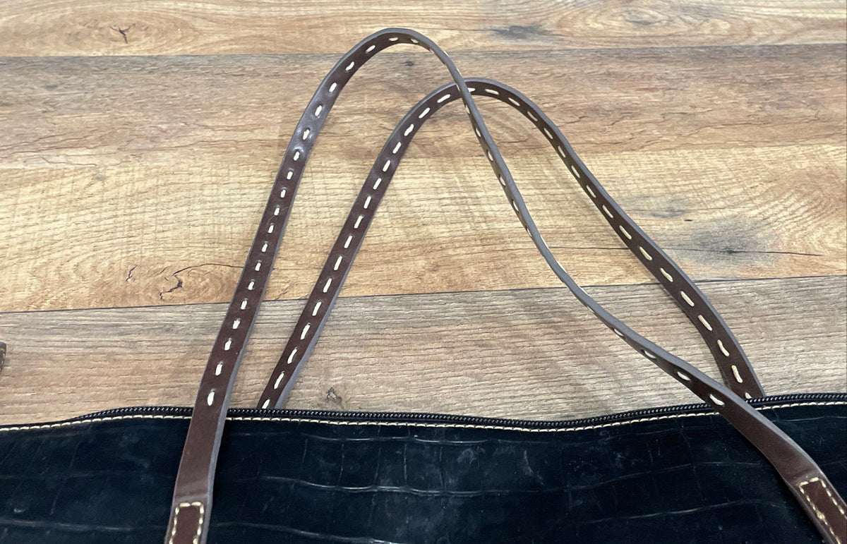 St. Johns Bay Black Croc Embossed Leather Tote Bag Large Shoulder Bag