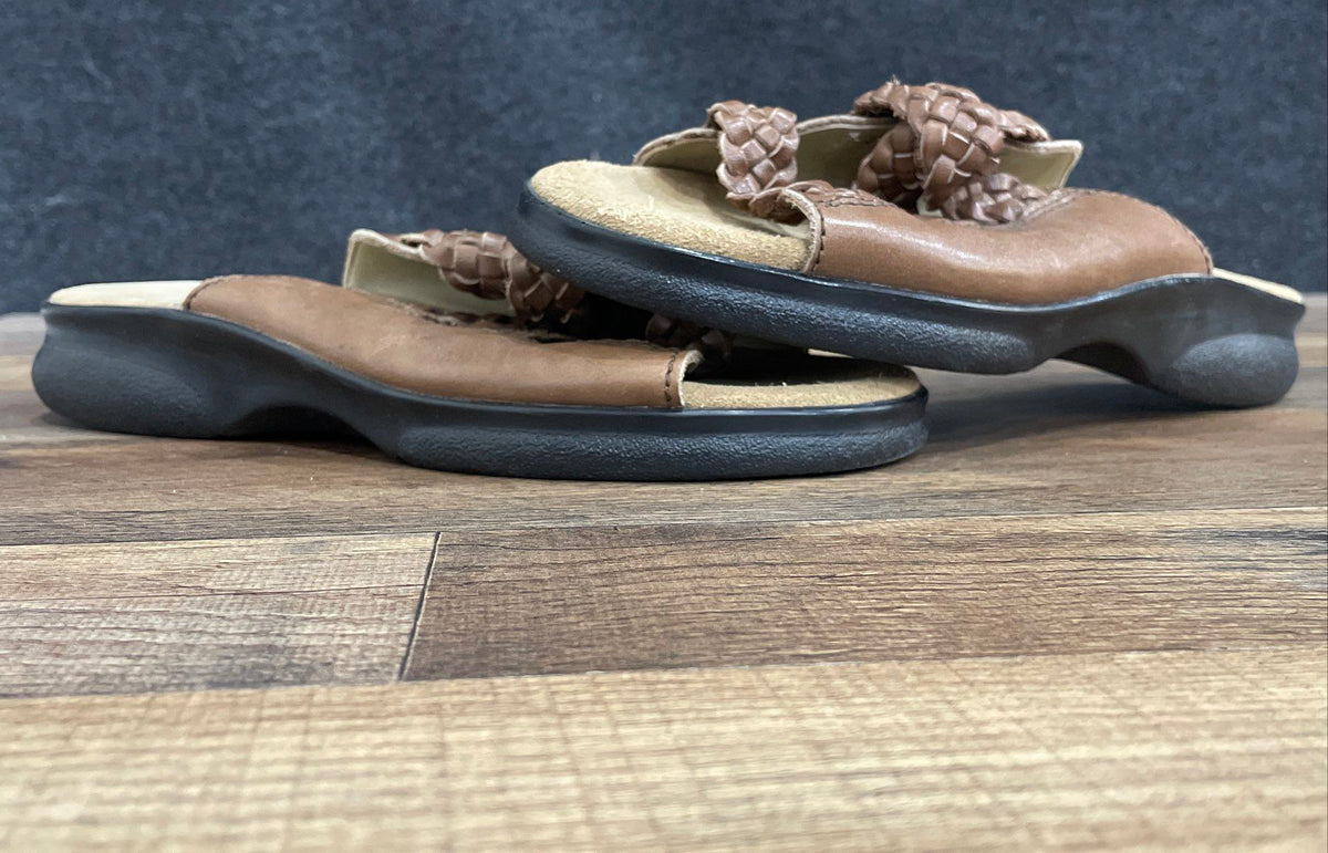 Country Lane Brown Braided Leather Open Toe Slide Sandals Women's Size 7.5 M