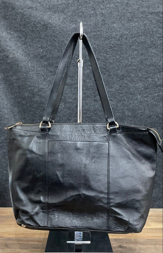 White House Black Market Black Pebbled Leather Tote Bag Silver Hardware
