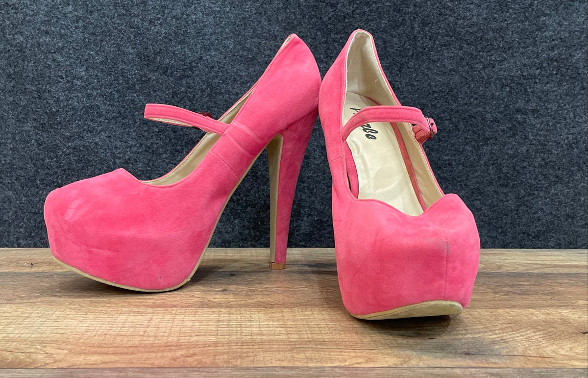 Pazzle Hot Pink Faux Suede Platform Mary Jane High Heel Pumps Women's Size 8