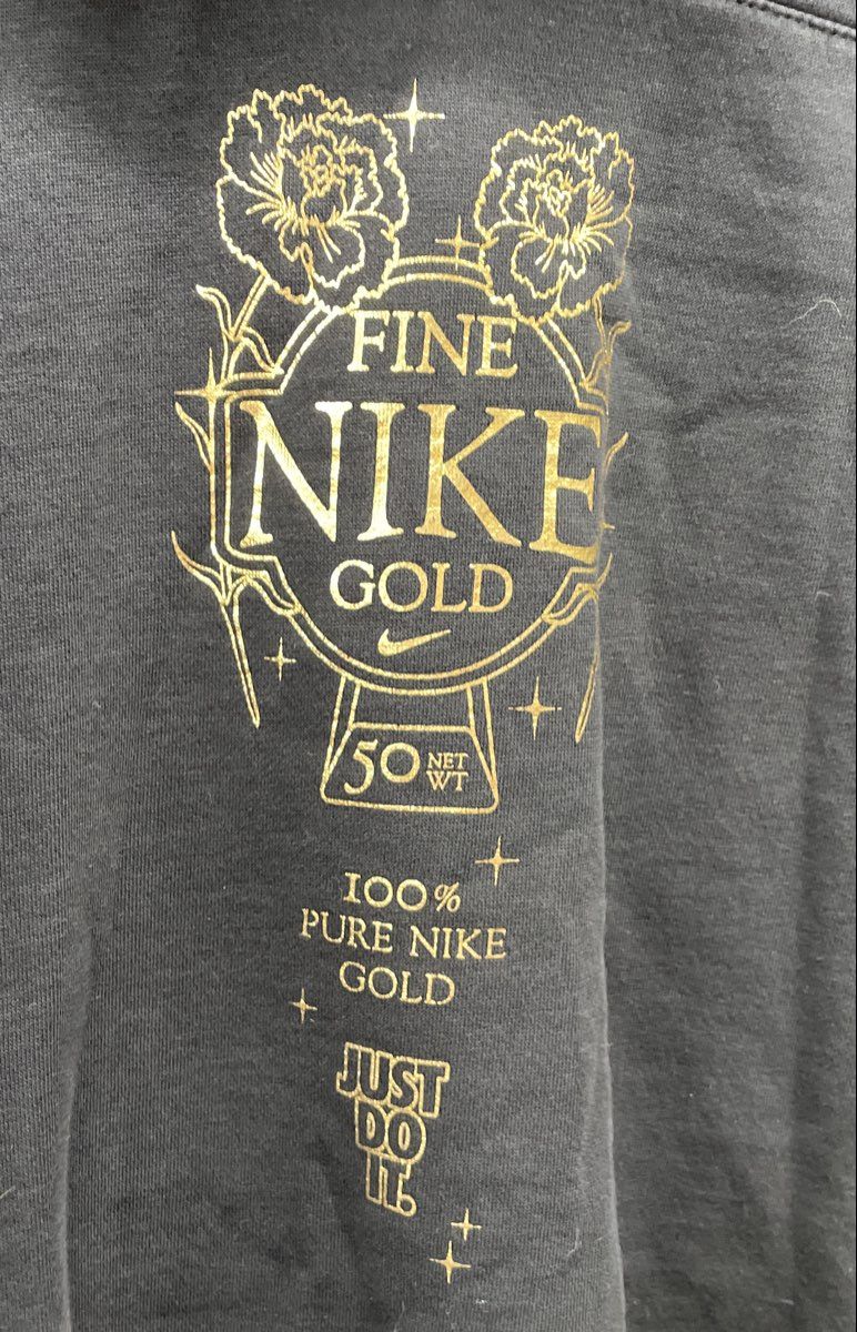 Nike Men's Pullover Hoodie Black Pure Nike Gold Graphic Floral Just Do It Sz S