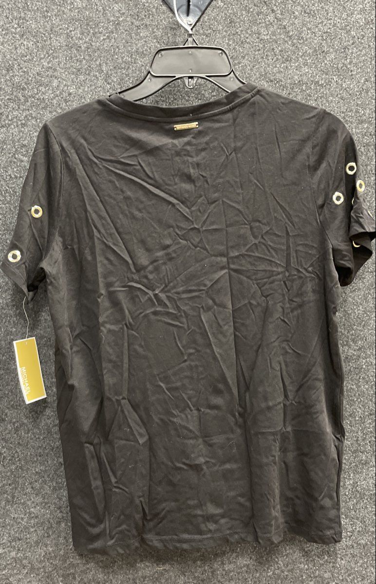 Michael Kors Women's Black Grommet Sleeve Cotton Modal T-Shirt Sz M NWT