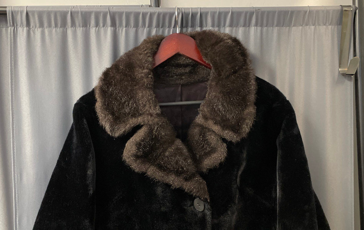 Vintage 70s Borgazia Career Originals Women's Faux Fur Coat Black Brown L/XL